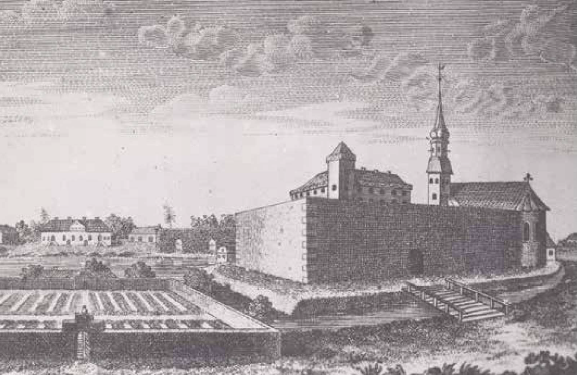 Замок Оберпален на гравюре 19 века.